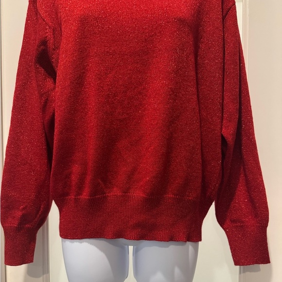 Dress Barn Women's Red Sweater Size L Metallic Thread Sparkly Classic Christmas - Picture 5 of 14